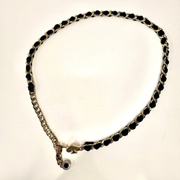 Kate Spade Gold Tone Chain Black Fabric Strap Charm Accents Adjustable Fashion - Picture 4 of 6